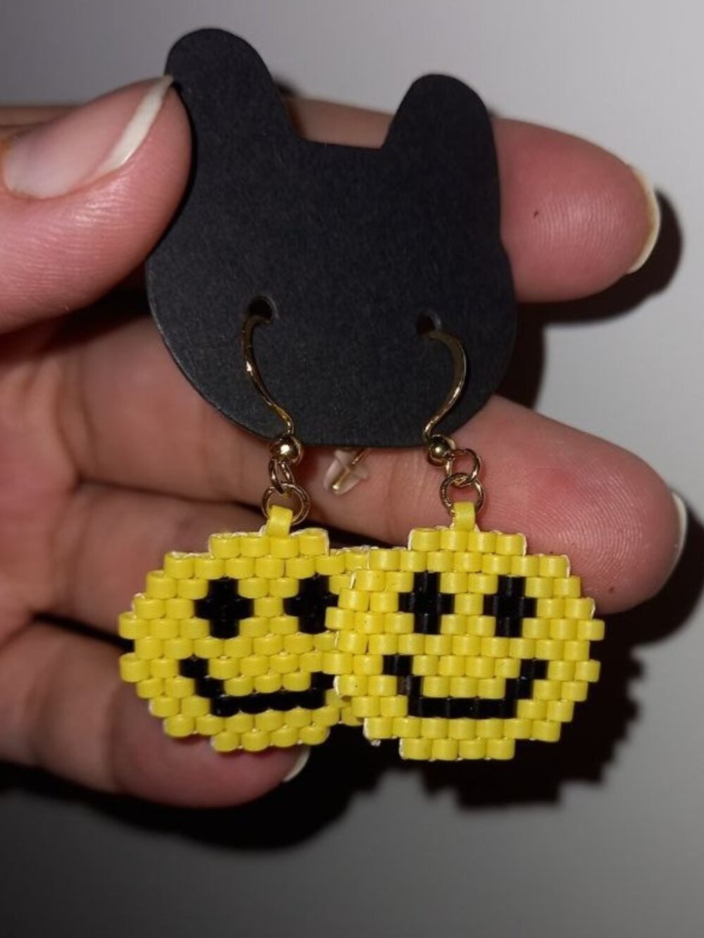 Yellow Beaded Smiley Face Earrings | The Beaded Soul